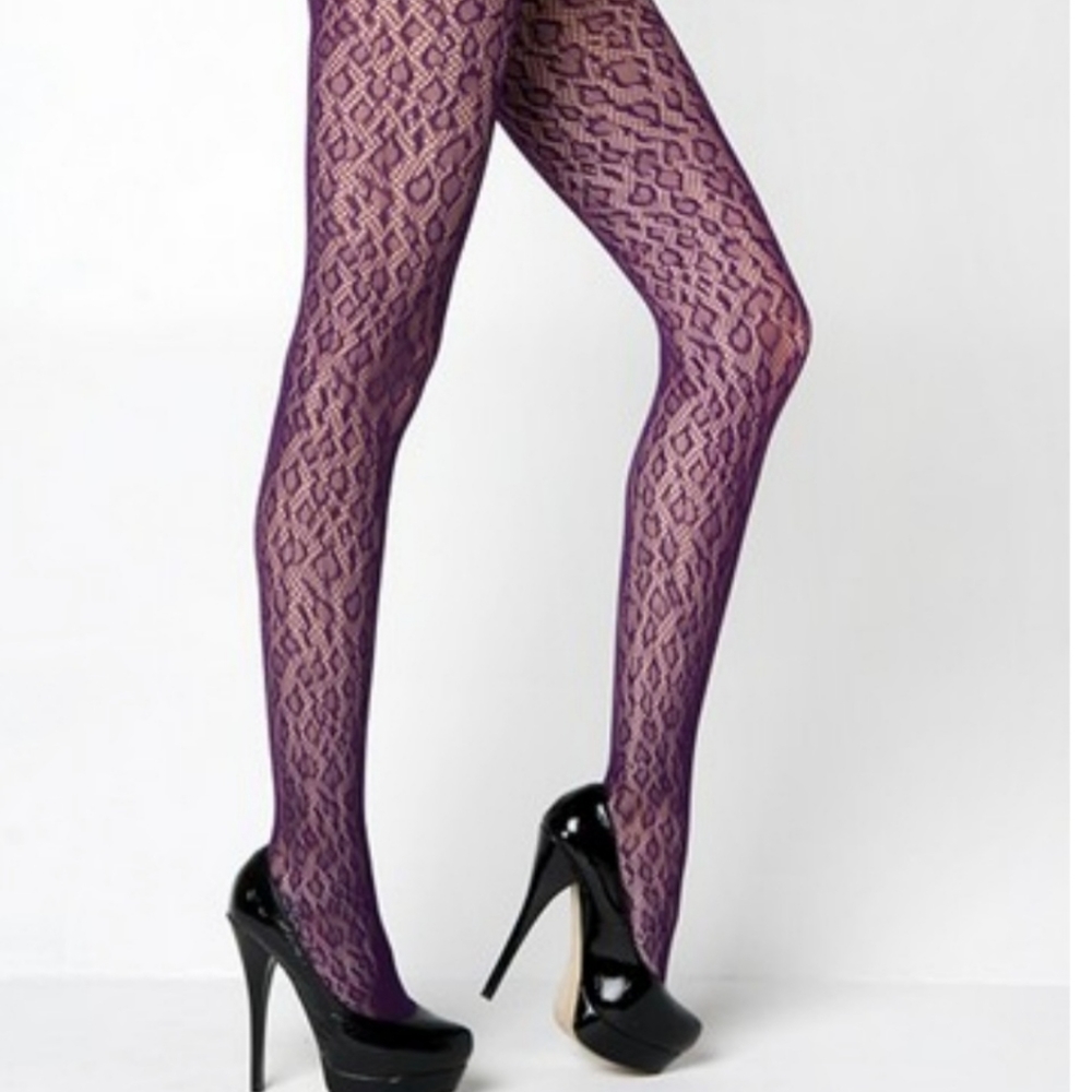 Purple Leopard Print Fishnet QUEEN PLUS SIZE Pantyhose